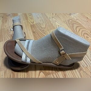 Toms Tan and Silver Sandals with Buckled Strap